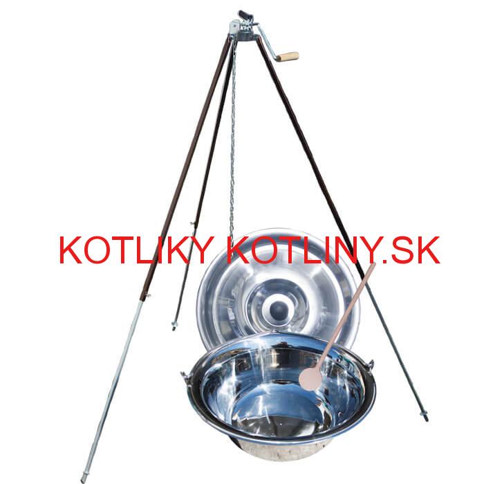 Antikorový kotlík 20 L (1,2 mm) + teleskopická trojnožka s poistnou kladkou + pokrievka