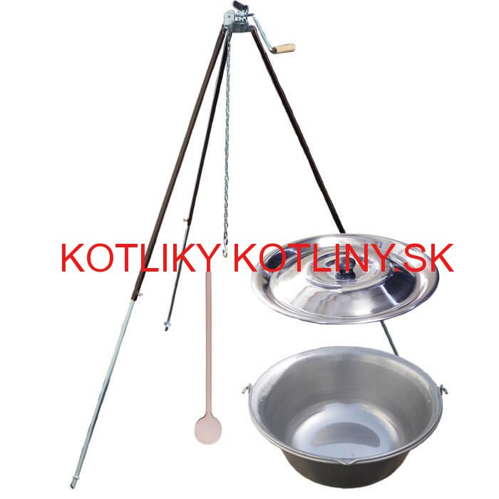 Nerezový kotlík 15 L (1,5 mm) + teleskopická trojnožka s poistnou kladkou + pokrievka