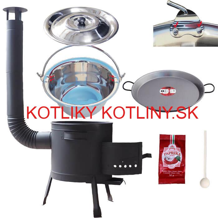Zosilnený nerezový kotlík 15 L (0,8 mm) + Paella oceľová panvica + nízka žiaruvzdorná kotlina 36 cm PLUS 600
