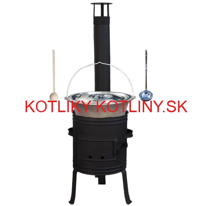 Liatinový kotlík 10 L + nízka žiaruvzdorná kotlina 33 cm PLUS 700 + vareška a naberačka