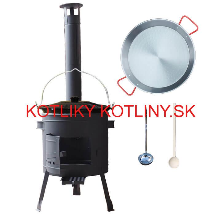 Smaltovaný kotlík 16 L + Paella oceľová panvica 42 cm + žiaruvzdorná nízka kotlina 39 PLUS 600