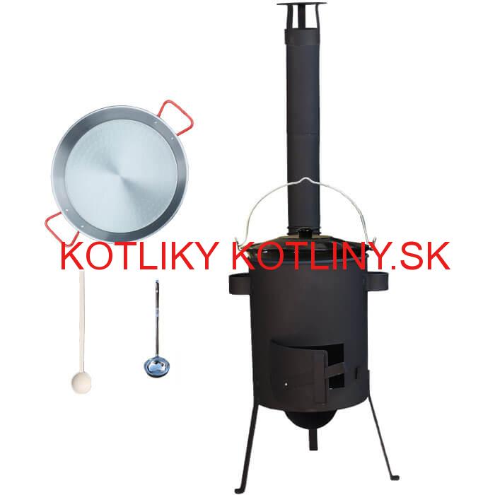 Smaltovaný kotlík 16 L + Paella oceľová panvica 42 cm + žiaruvzdorná kotlina 39 PLUS 600 s roštom na popol 4 mm
