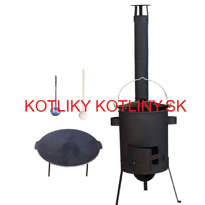 Smaltovaný kotlík 20 L + Liatinová panvica 45 cm + žiaruvzdorná kotlina 42 PLUS 600 s roštom na popol 4 mm