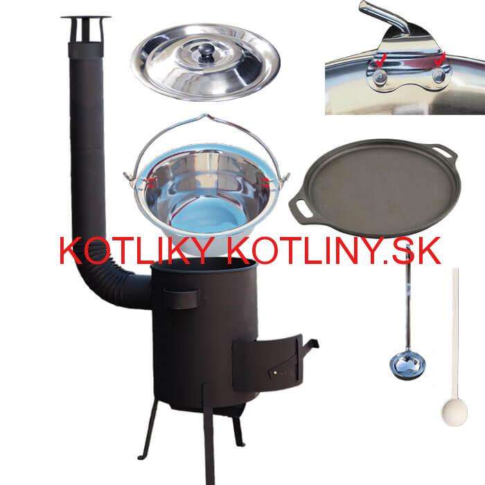 Antikorový kotlík 20 L (0,8 mm) + Liatinová panvica 43 cm + žiaruvzdorná kotlina 42 PLUS 600 4 MM
