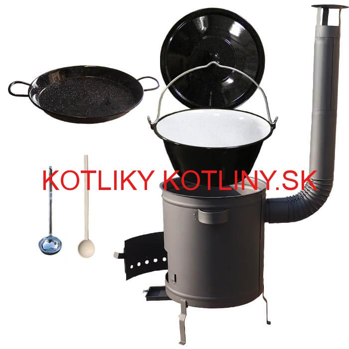 Smaltovaný kotlík 13 L (1,2 mm) + Paella panvica 38 cm + hrubostenná (1,5 mm) žiaruvzdorná kotlina (1,5 mm) 36 PLUS 600