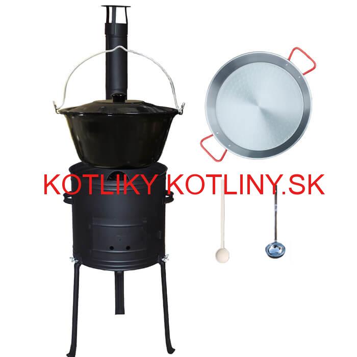 Smaltovaný kotlík 13 L (1,2 mm) + Paella panvica 38 cm + kotlina s vysokými nožičkami 36 cm, žiaruvzdorná farba Plus 700