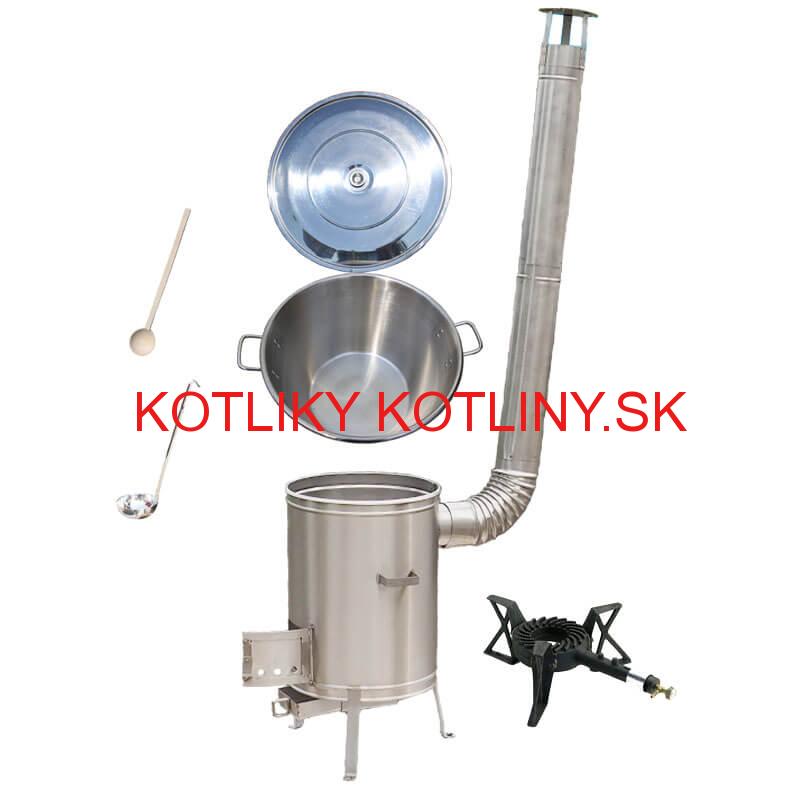 Nerezový kotol 70 L + nerezová kotlina 56 cm LUX + liatinový horák 7 kW BIG PARTY
