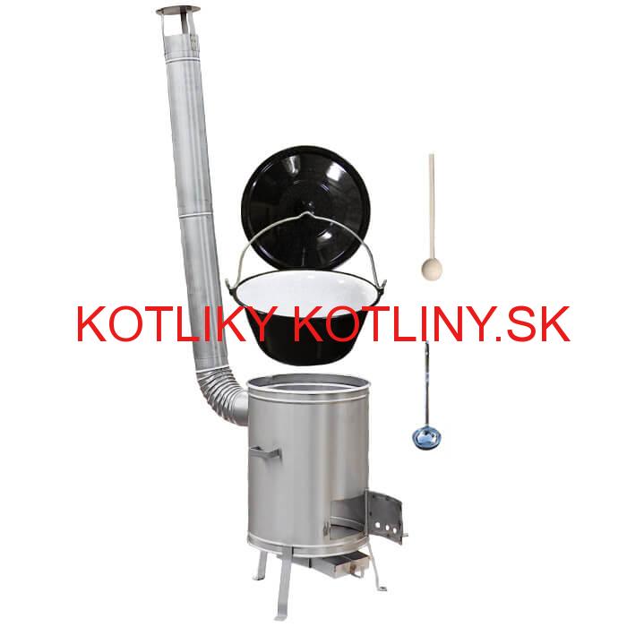 Smaltovaný kotlík 30 L (1,2 mm) + nerezová kotlina 45 cm LUX  + vareška a naberačka