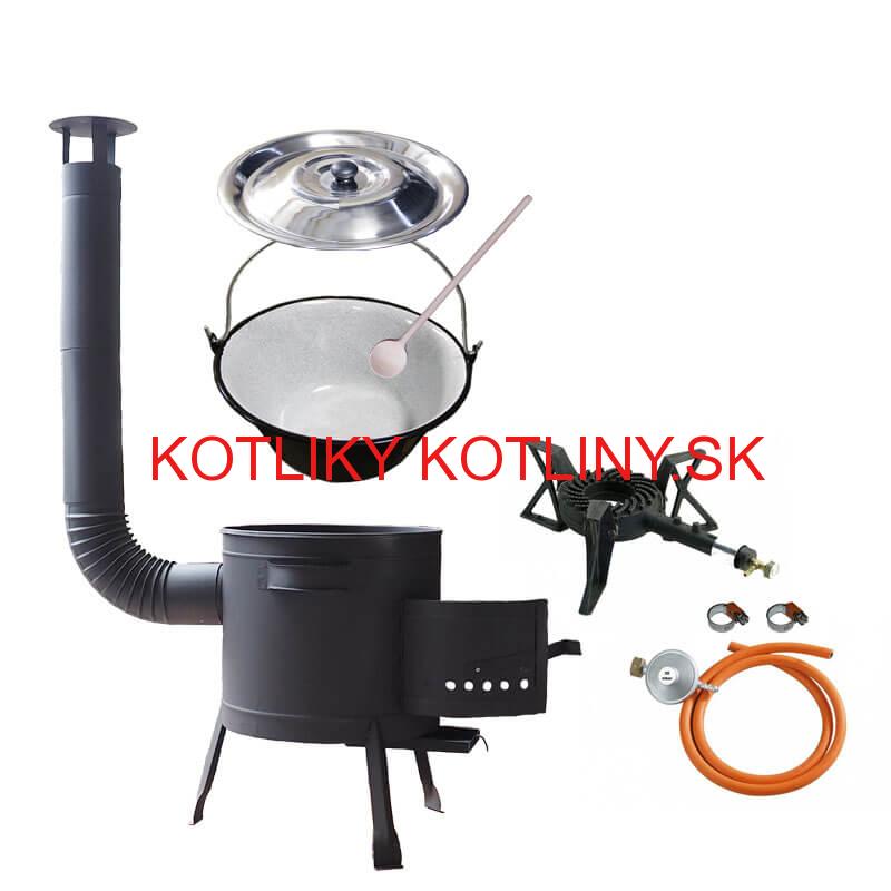 Smaltovaný kotlík (1,2 mm) 25 L + liatinový horák 5,5 kW + nízka kotlina 42 PLUS 600 + nerezová pokrievka INOX