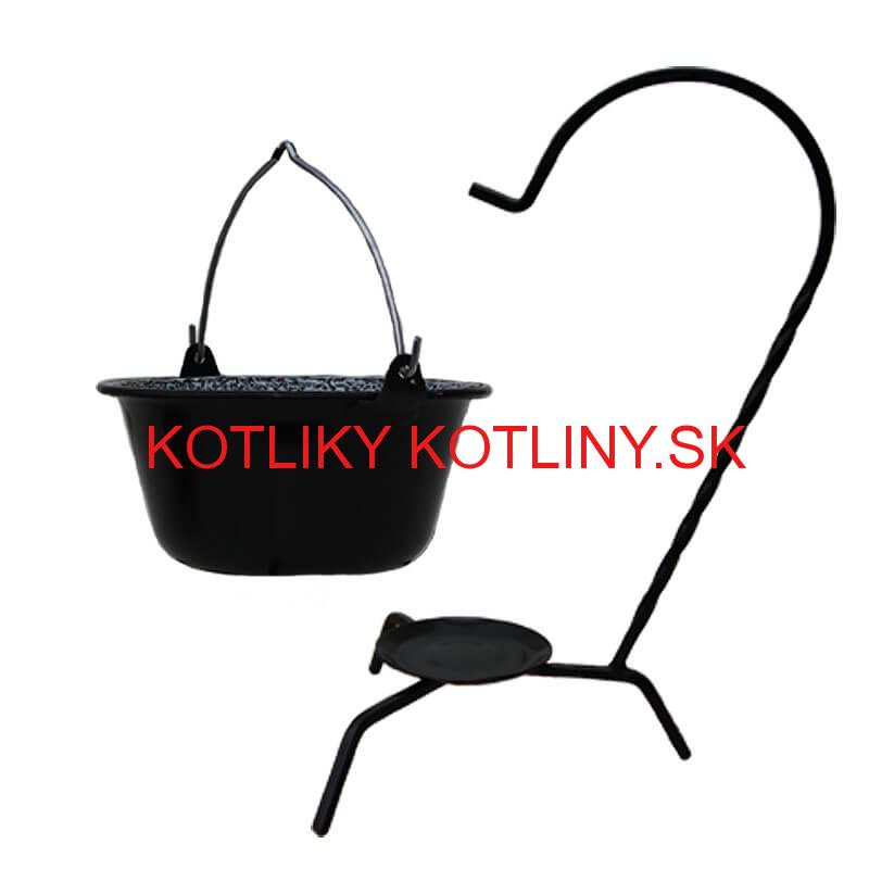 Servírovací kotlík na guláš smaltovaný čierny 0,8 l + stojan
