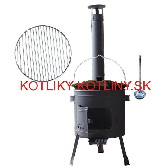 Smaltovaný kotlík 20 L + Nerezový rošt 45 cm + nízka žiaruvzdorná kotlina 42 cm PLUS 600