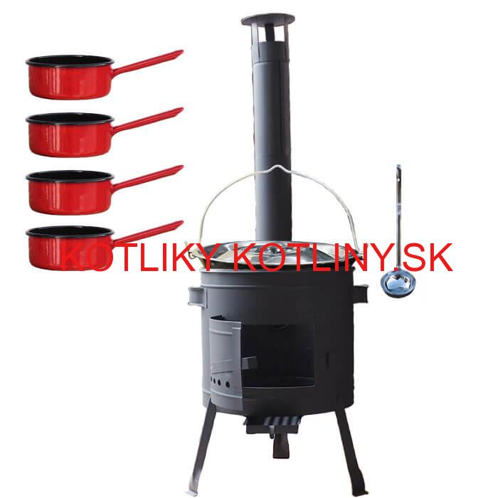 Smaltovaný kotlík 16 L + smaltované rajnice 4 ks + nízka žiaruvzdorná kotlina 39 cm PLUS 600