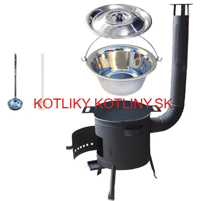 Nerezový kotlík 15 L (1,2 mm) + železná panvica 38 cm UNI + kotlina 36 cm PLUS 600