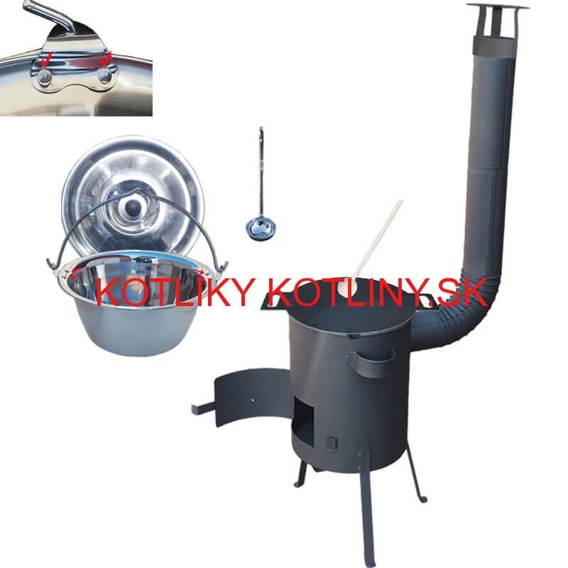 Nerezový kotlík 15 L (0,8 mm) s nitmi + železná panvica 38 cm UNI + kotlina 36 cm PLUS 600 4 MM