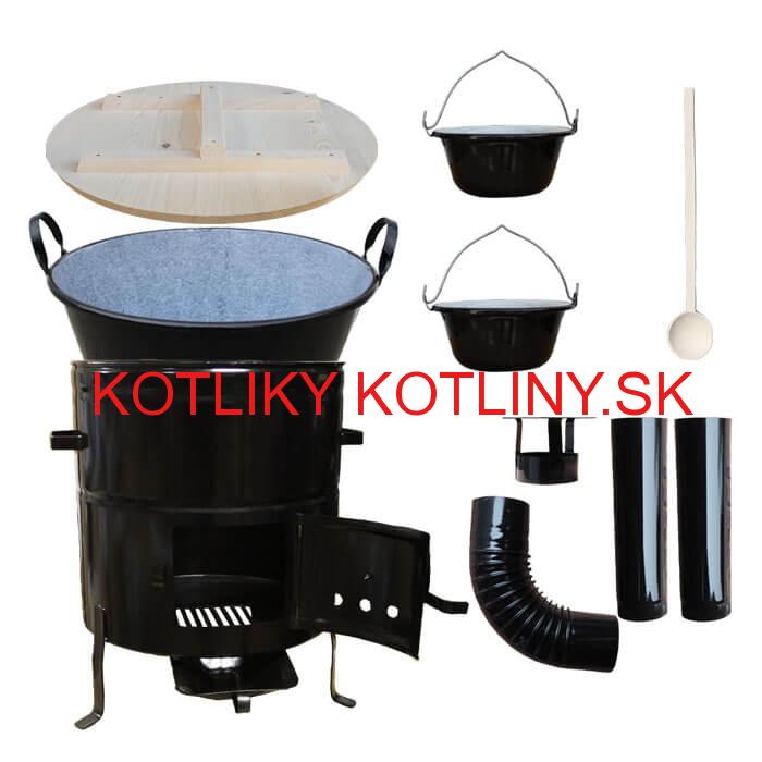 Zabíjačkový smaltovaný kotol 100 L + kovová kotlina 60 cm + 2 servírovacie kotlíky