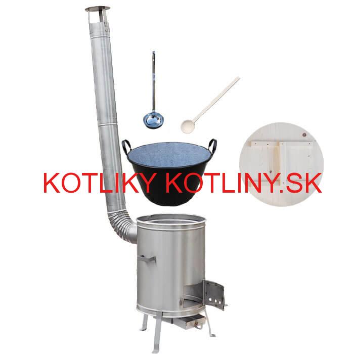 Zabíjačkový smaltovaný kotol 100 L + nerezová kotlina 60 cm + vareška a naberačka