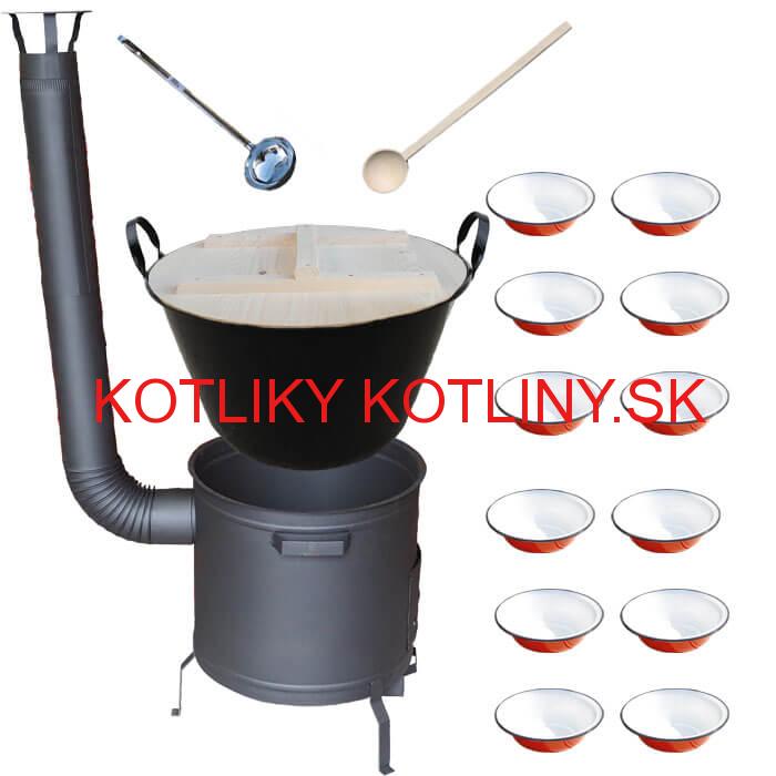 Smaltovaný kotol 100 L + smaltované taniere + vareška a naberačka PLUS 600 PLUS 600