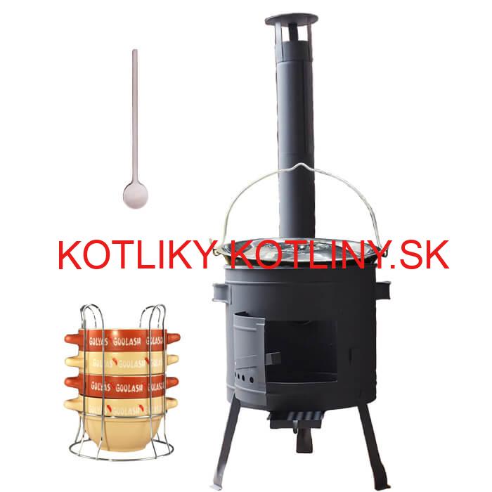 Smaltovaný kotlík 22 L (1,2 mm) + misky na guláš 4 ks + nízka žiaruvzdorná kotlina 42 PLUS 600