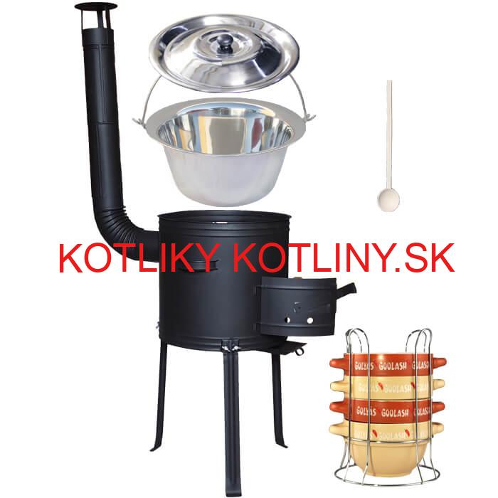 Nerezový kotlík 22 L (0,8 mm) INOX + misky na guláš 4 ks + žiaruvzdorná kotlina 42 PLUS 700