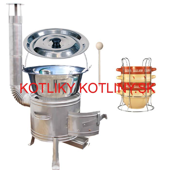 Nerezový kotlík 22 L (0,8 mm) INOX + misky na guláš 4 ks + nerezová kotlina 42 cm TOPLUX