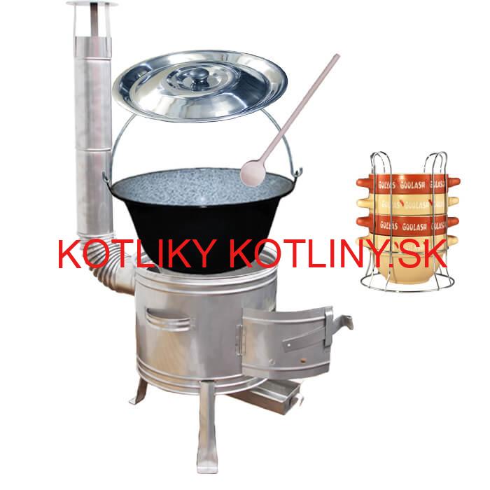 Smaltovaný kotlík 22 L (1,2 mm) + misky na guláš 4 ks + nerezová kotlina 42 cm TOPLUX