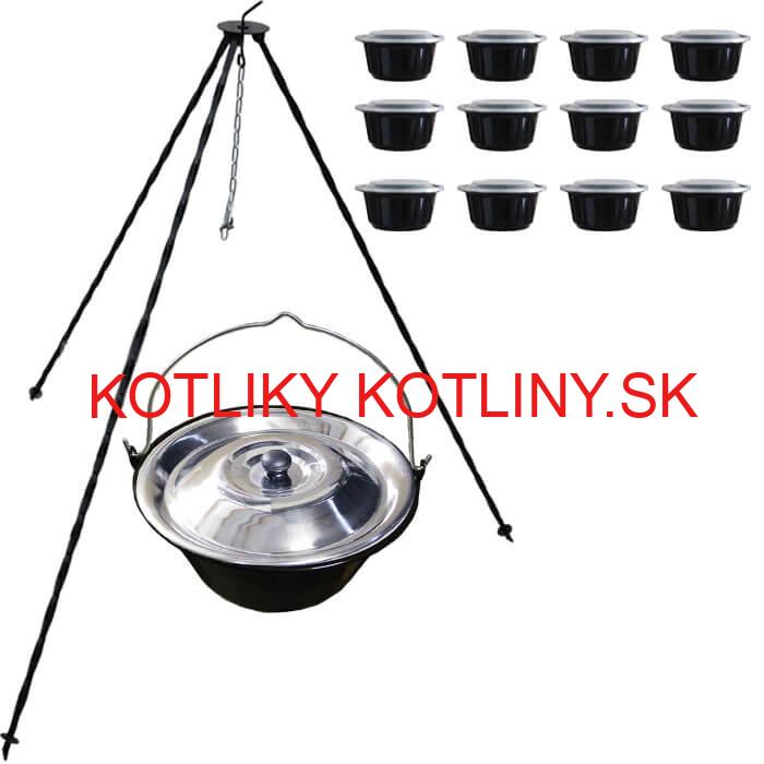 Smaltovaný kotlík 16 L + pokrievka + stojan + misky 12 ks
