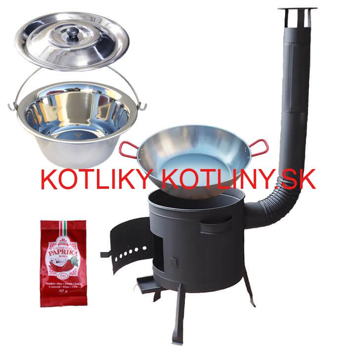 Nerezový kotlík 22 L (0,8 mm) INOX + Panvica PAELLA (WOK) 45 cm + sladká paprika 50 g + nízka kotlina 42 PLUS 600
