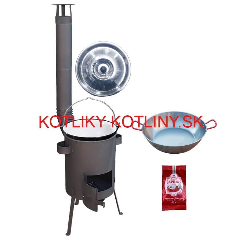 Smaltovaný kotlík 22 L + Panvica PAELLA (WOK) 45 cm + sladká paprika 50 g + žiaruvzdorná kotlina 42 PLUS 600 s roštom na popol 4 mm