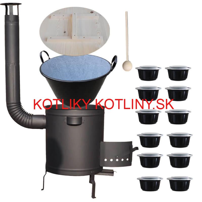 Smaltovaný kotol 80 L + hrubostenná kotlina 60 cm (1,5 mm) STRONG PLUS 600 + misky 12 ks