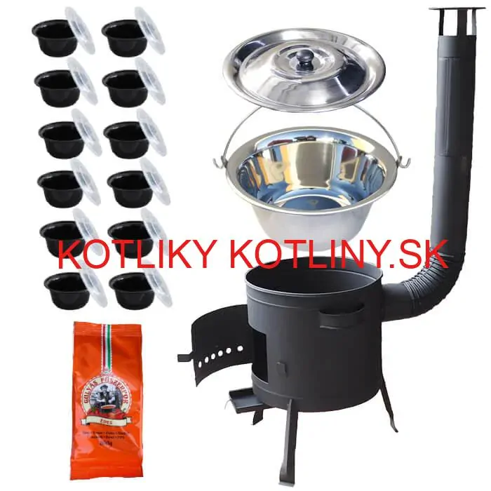 Nerezový kotlík 22 L (0,8 mm) INOX + hrubostenná (1,5 mm) žiaruvzdorná kotlina BALKY STRONG 42 PLUS 600 + misky 12 ks + paprikové korenie na guláš 100 g