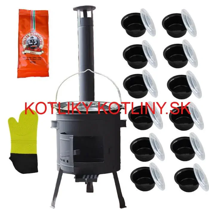 Smaltovaný kotlík 22 L (1,2 mm) + misky 12 ks + nízka žiaruvzdorná kotlina (1,0 mm) 42 PLUS 600