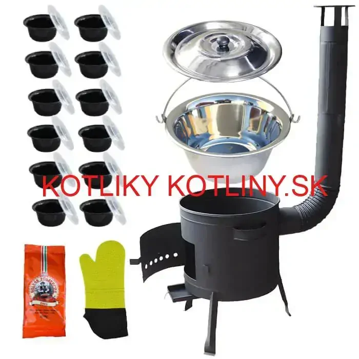 Nerezový kotlík 22 L (0,8 mm) + misky 12 ks + nízka žiaruvzdorná kotlina (1,0 mm) 42 PLUS 600