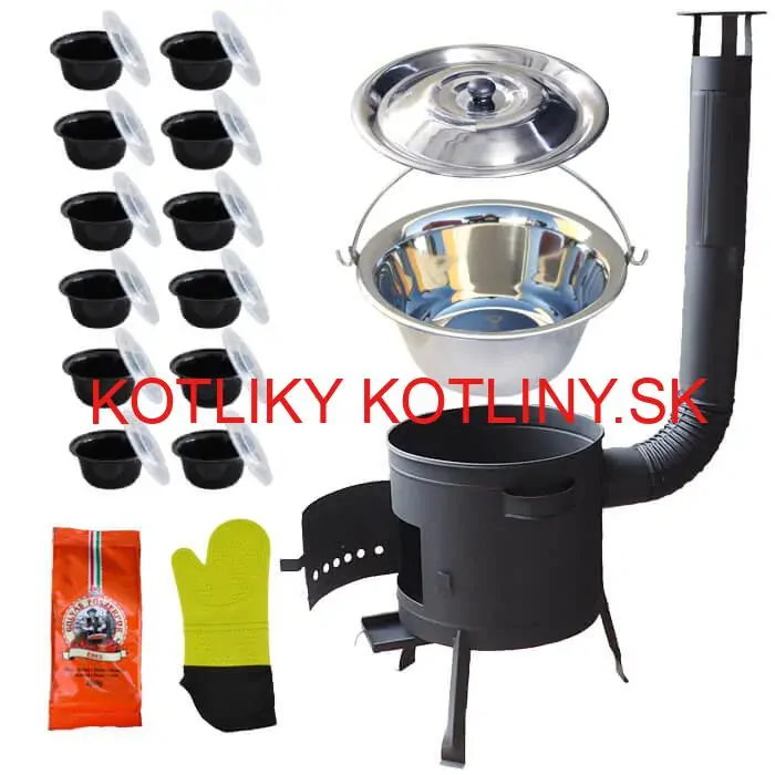 Nerezový kotlík 22 L (0,8 mm) + misky 12 ks + nízka žiaruvzdorná kotlina (1,5 mm) 42 PLUS 600