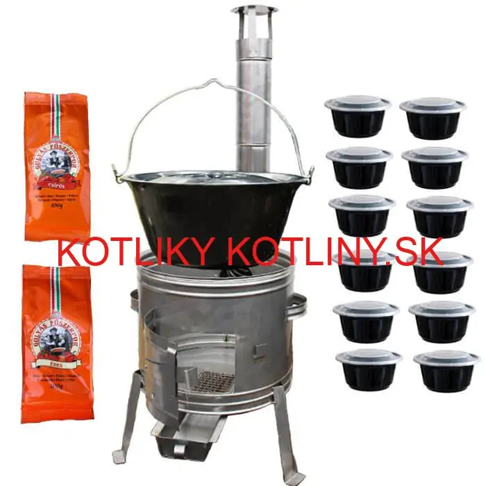 Smaltovaný kotlík 22 L (1,2 mm) + nerezová kotlina 42 cm TOPLUX + misky 12 ks + 2 x korenie na guláš 100 g