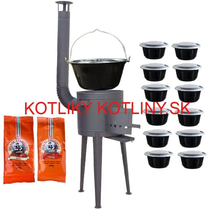 Smaltovaný kotlík 22 L (1,2 mm) + nerezová kotlina 42 cm LUX + misky 12 ks + 2 x korenie na guláš 100 g