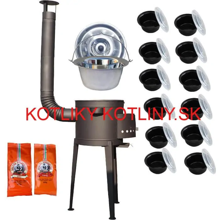 Nerezový kotlík 22 L (0,8 mm) INOX + vysoká žiaruvzdorná  kotlina 42 cm PLUS 600 + misky 12 ks + 2 x korenie na guláš 100 g