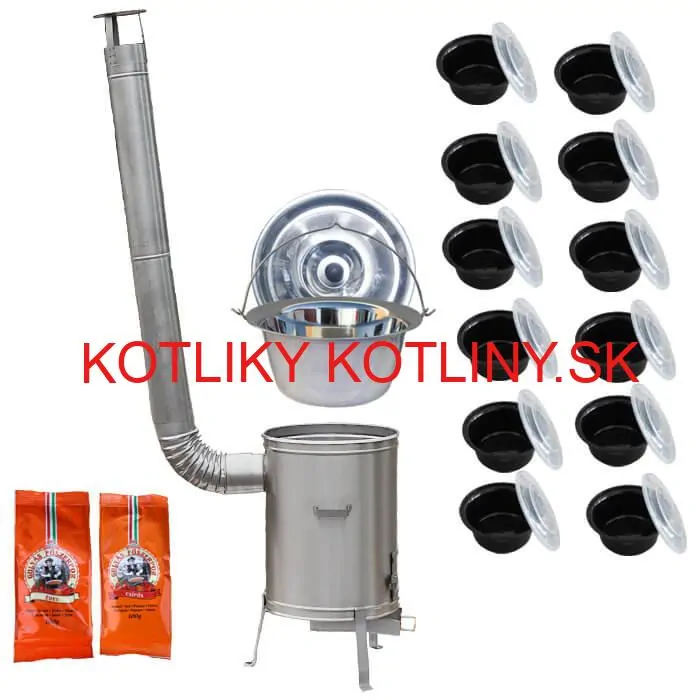 Nerezový kotlík 22 L (0,8 mm) INOX + nerezová kotlina 42 cm LUX + misky 12 ks + 2 x korenie na guláš 100 g