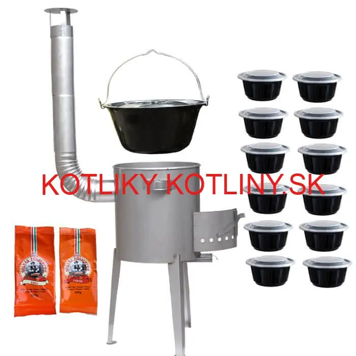 Smaltovaný kotlík 22 L (1,2 mm) + nerezová kotlina 42 cm LUXUS + misky 12 ks + 2 x korenie na guláš 100 g