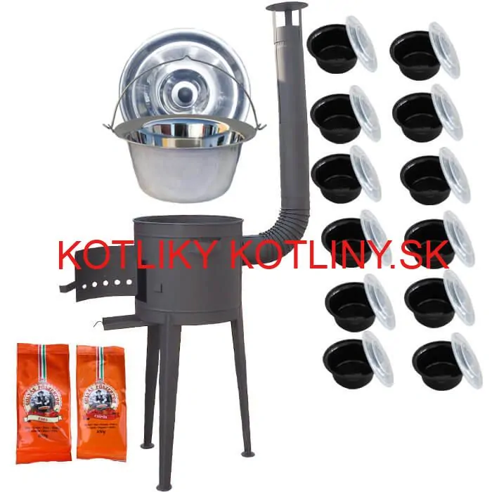 Nerezový kotlík 22 L (0,8 mm) INOX + vysoká žiaruvzdorná kotlina (1,5 mm) HODO 42 cm PLUS 600 + misky 12 ks + 2 x korenie na guláš 100 g