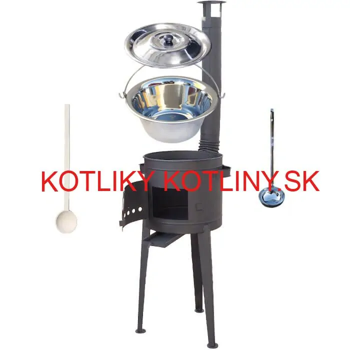Nerezový kotlík 20 L (1,2 mm) INOX + vysoká žiaruvzdorná kotlina (2,0 mm) HODO 42 cm PLUS 600 + vareška + naberačka