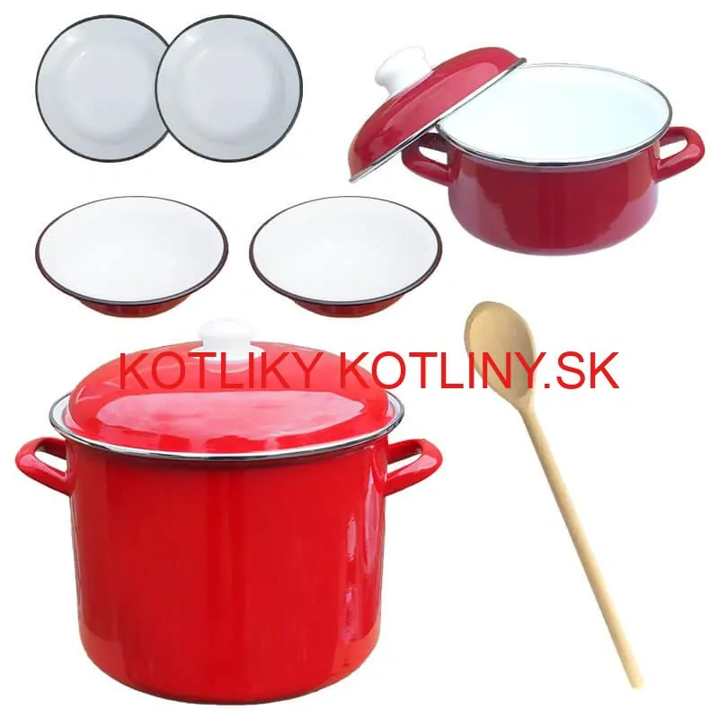 Smaltovaný hrniec s pokrievkou 5,2 l + smaltovaný kastról s pokrievkou 3 L + taniere Classic