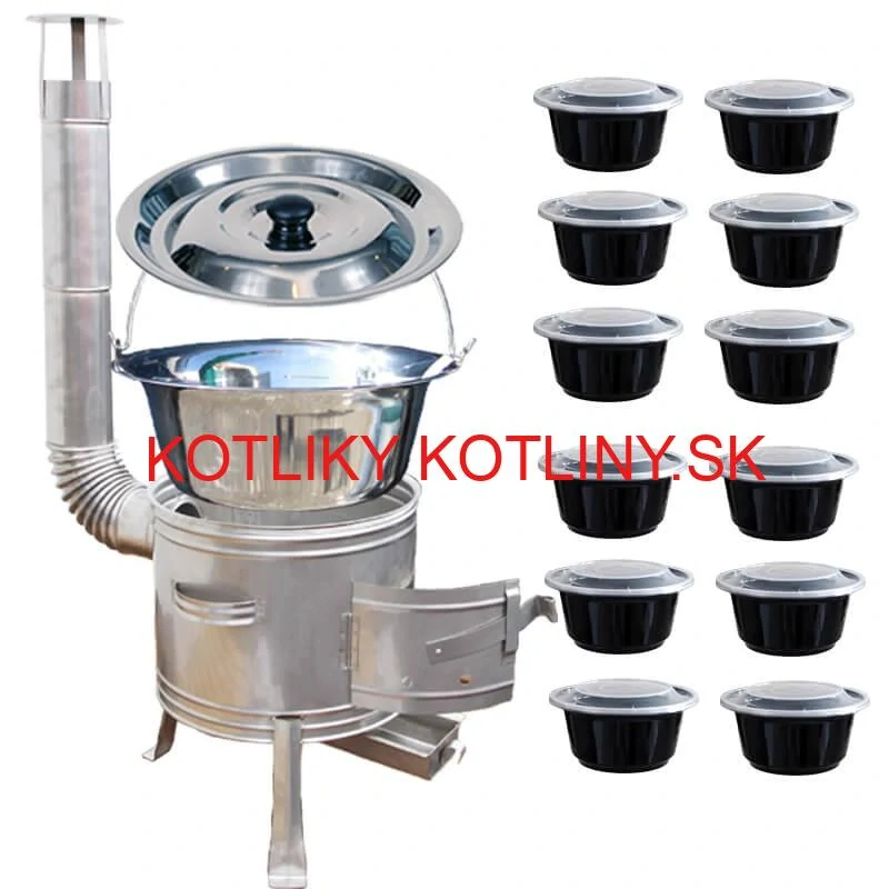Nerezový kotlík 22 L (0,8 mm) INOX + Nerezová kotlina 42 INOX + misky 12 ks