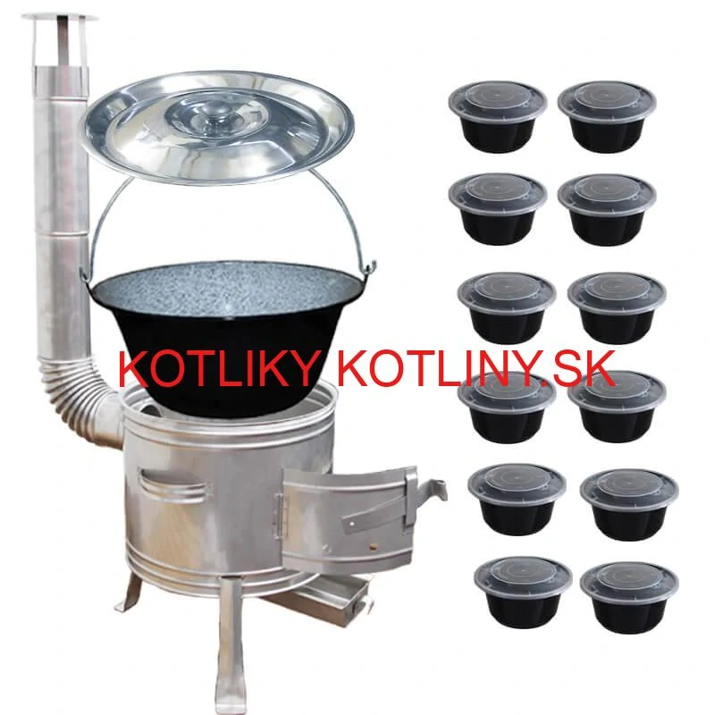Smaltovaný kotlík 25 L + Nerezová kotlina 42 INOX + misky 12 ks