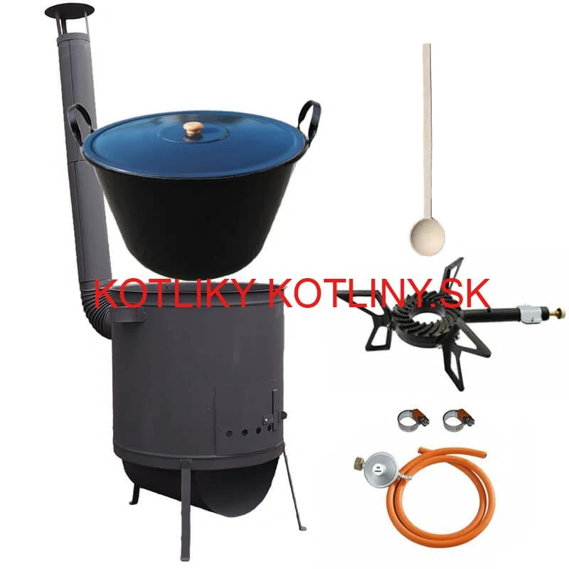 Smaltovaný kotol 70 L na zabíjačku + žiaruvzdorná kotlina 53 PLUS 600 4 MM + horák 7,5 kW + vareška