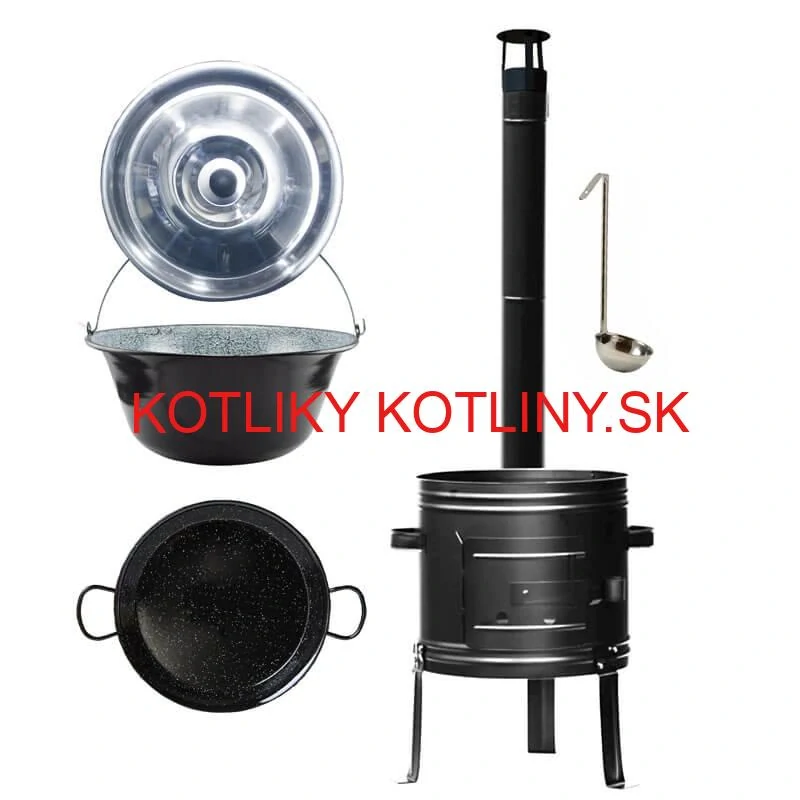 Smaltovaný kotlík 25 L + kovová kotlina + smaltovaná panvica 46 cm Paella
