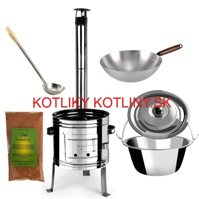 Nerezový kotlík 10 L (0,8 mm) + nerezová kotlina 31 INOX + Wok + korenie 50 g