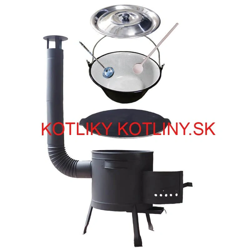 Smaltovaný kotlík 22 L + liatinová panvica 45 cm + nízka žiaruvzdorná kotlina 42 cm PLUS 600