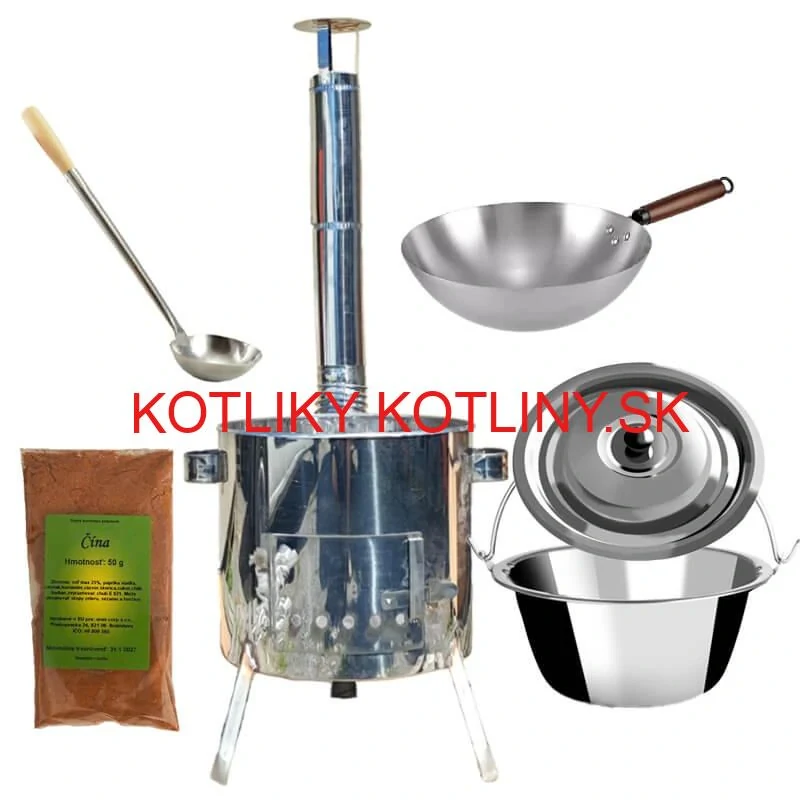 Nerezový kotlík 10 L (0,8 mm) + nerezová kotlina 31 INOX LUSTRO + Wok + korenie 50 g