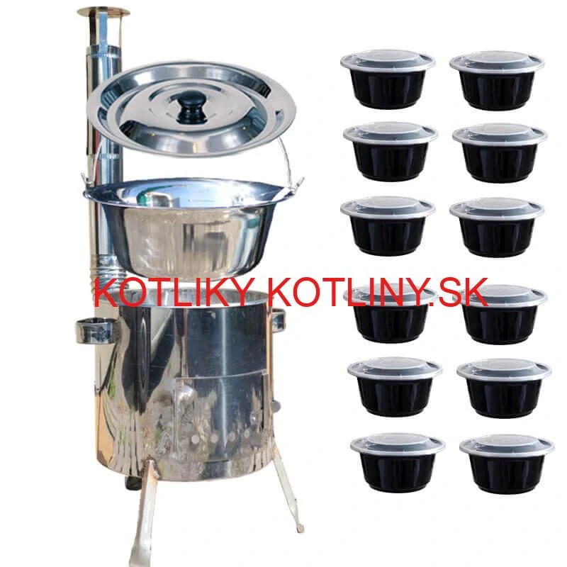 Nerezový kotlík 15 L (1,2 mm) INOX + Nerezová kotlina 36 INOX LUSTRO + misky 12 ks