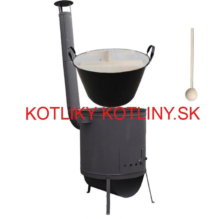 Zabíjačkový smaltovaný kotol 100 L, žiaruvzdorná kotlina 42 PLUS 600 4 MM, drevená pokrievka + vareška
